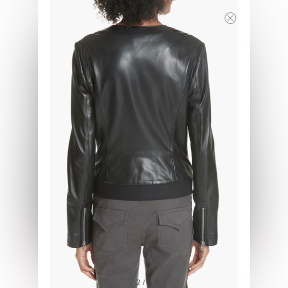 JOIE Morina Lambskin Leather Jacket Black Caviar Sz L Large Wool Moto Biker New - Picture 5 of 16